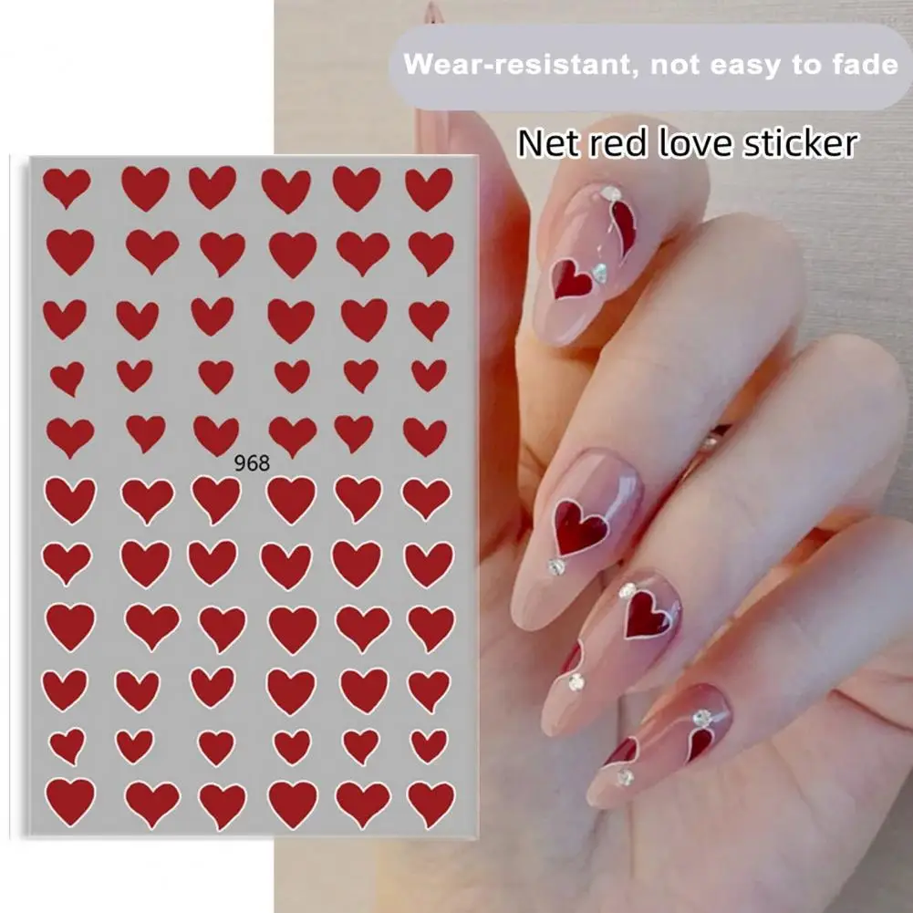 3 Sheets Love Heart Nail Art Sticker Self-adhesive Waterproof Phone Cover Crafts DIY Women Girls Fake Nail Decoration