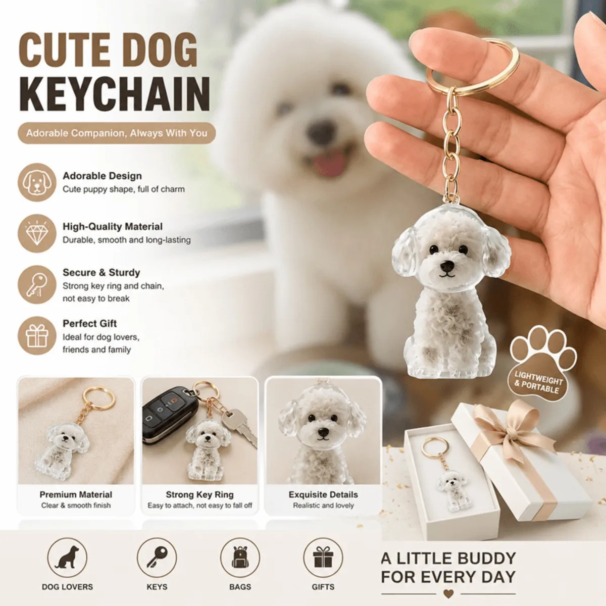 Pet Hair Commemorative Keychain Pendant, Cute Teddy Dog Transparent Hair Collection, Creative Keychain in Dog Shape
