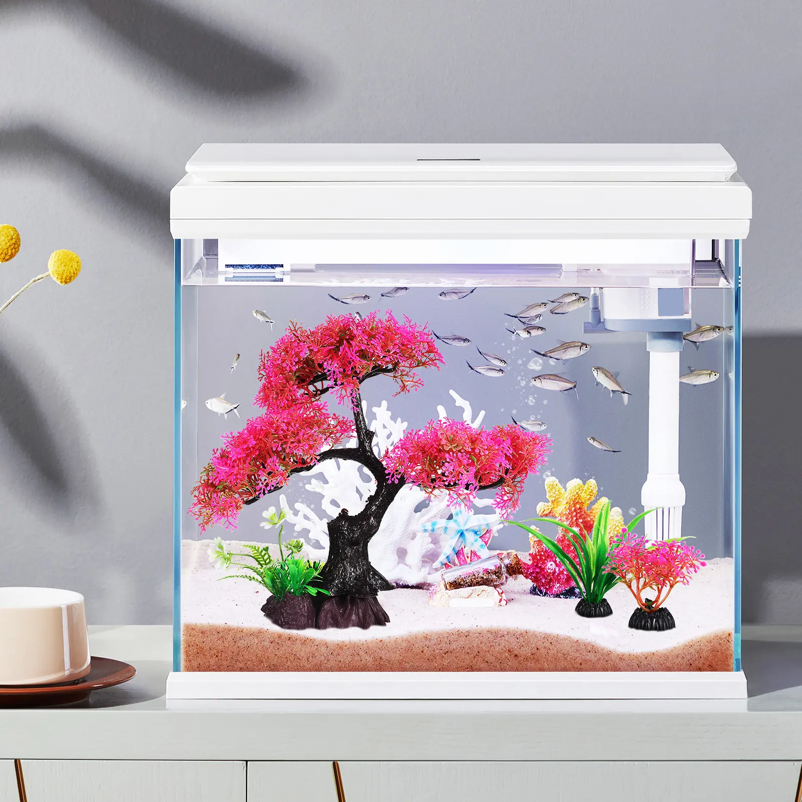 

10Pcs Realistic Aquarium Plants Plastic Fish Tank Decor Set Low Maintenance Fade Resistant Safe for Betta Tanks Home Office Mall