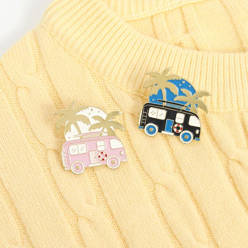 Cartoon Cute Vehicle Car Enamel Pins Travel Bus Holiday Landscape Love Gift Car Alloy Brooch Badge Sweet Woman Jewelry Gift