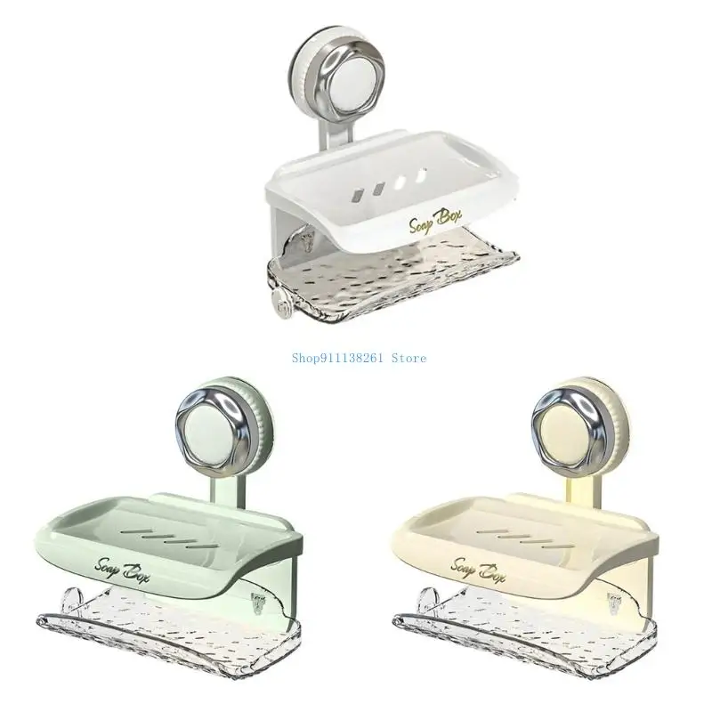 

H05E Modern Green Soap Dish With Drainages System Strong Suction Cup Design Space Efficient Bathroom Organizers