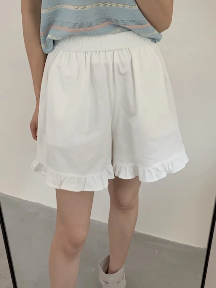 Estrangeiro kitty shorts confortáveis femininos algodão chique casual novo verão babados doce todos os jogos moda cintura alta streetwear diariamente