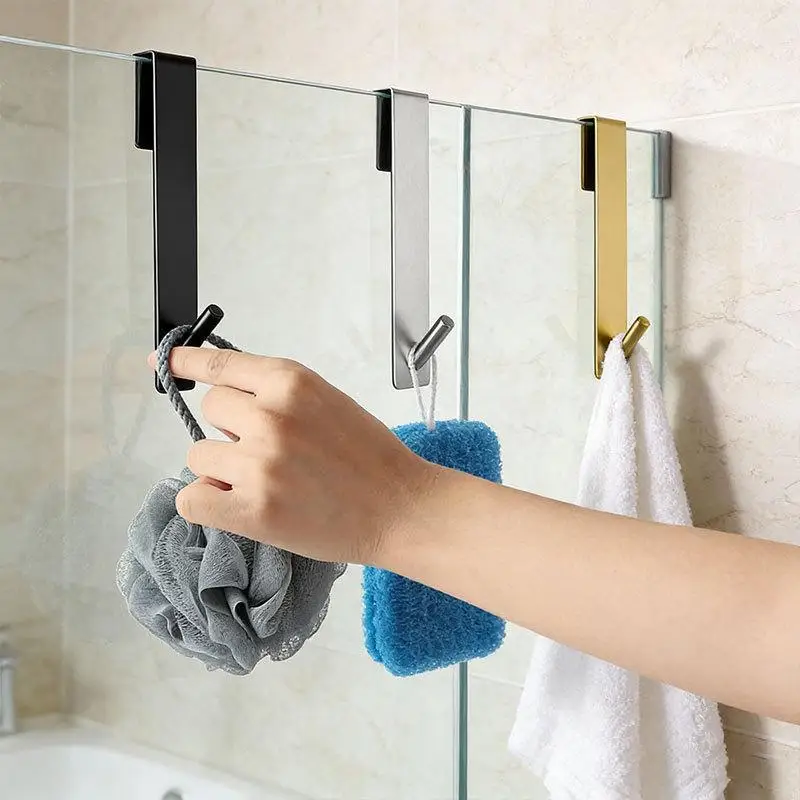 Stainless Steel Over Glass Door Shower Door Back Shower Towel Rack S-Shape Bathroom Bathrobe Hanger Holder Hooks