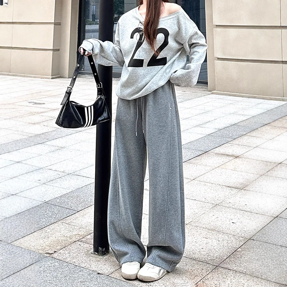 Wide-leg Pants Women's Autumn and Winter 2025 New Straight High-waisted Loose and Thin Sweatpants Scimitar Casual Sweatpants