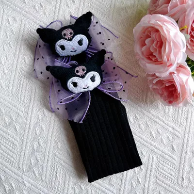 Cute Girl Kuromi Lolita Lace Bowknot Summer Hosiery Child Cartoon Anime Kawaii Plush Doll Knee-High In Stock