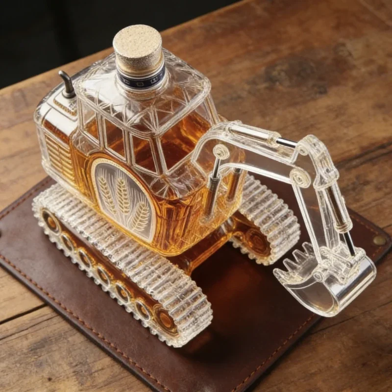 300ML Hand Carved 3D Excavator Whiskey Decanter Bottle Novelty Wine Storage Container for Home Bar Office Unique Gift