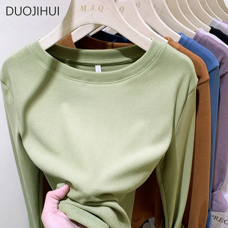 DUOJIHUI viola classico o-collo Chicly morbido pullover donna inverno Basic semplice Casual tinta unita moda S-2XL pullover femminili