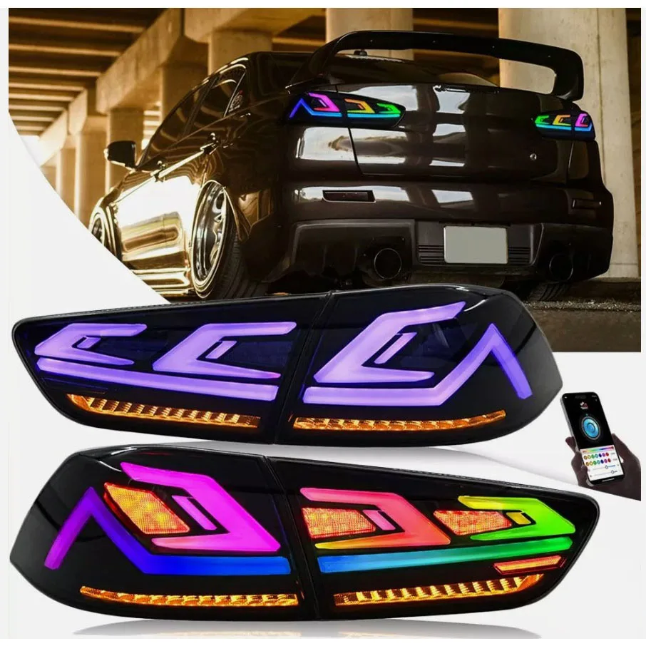 

Автомобильные фары, светодиодные задние фонари RGB в сборе для Mitsubishi Lancer и EVO X 2008-2020, цветные задние фонари с дымовыми линзами DRL