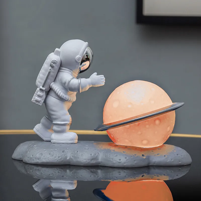 Astronaut Action Figures Table Ornaments Spaceman Sculpture Figurines Moon Night Glowing Kids Room Home Decor for Birthday Gifts