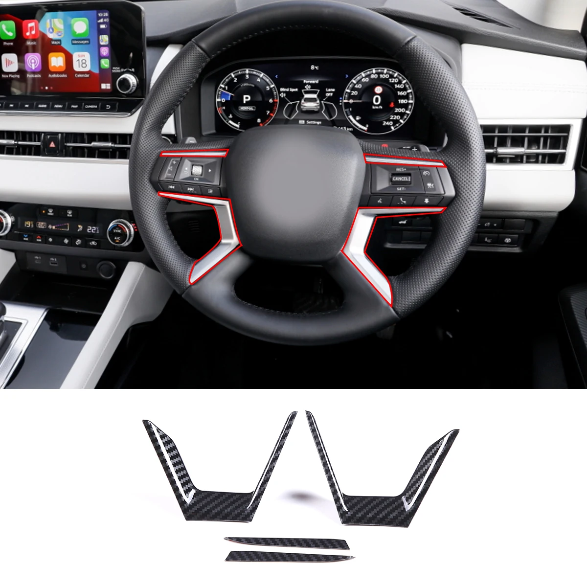 

For Mitsubishi Outlander 2022+ ABS Carbon Fiber Car Steering Wheel Panel Decorative Cover Interior Decorative Molding Sticker