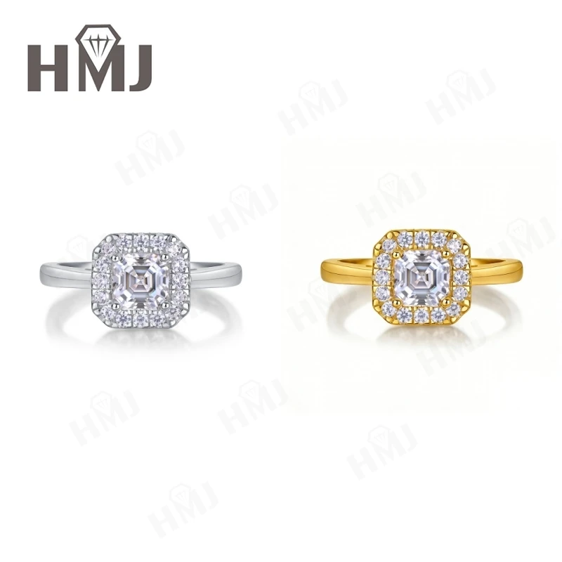 D Color 925 Sterling Silver Asscher Cut Moissanite Ring High Quality Step Cut Elegant Fine Jewelry Gift for Women Anniversary