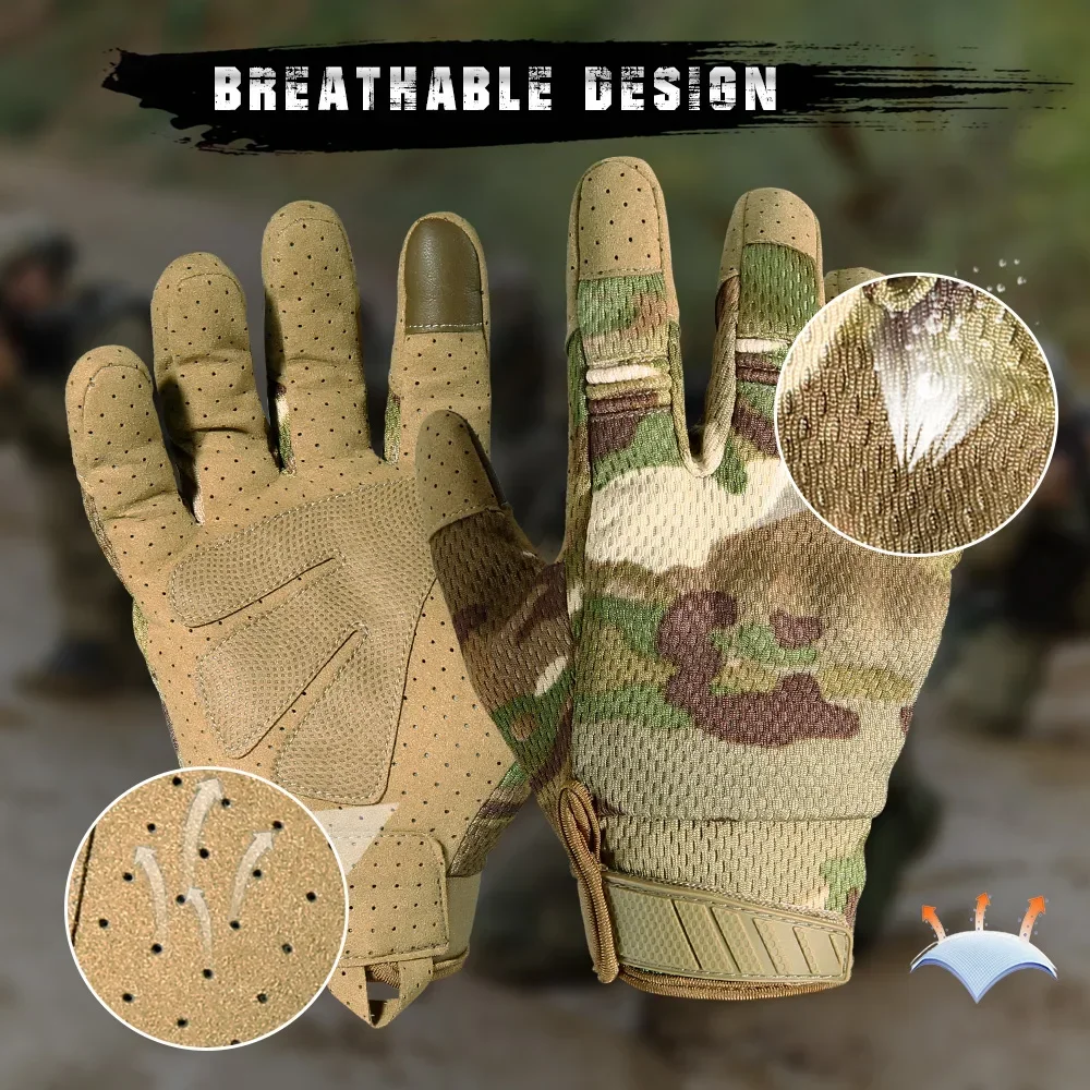 Camo Touch Screen Tactical Full Finger Gloves Airsoft Paintabll Shooting Cycling Driving Work Protection Mittens