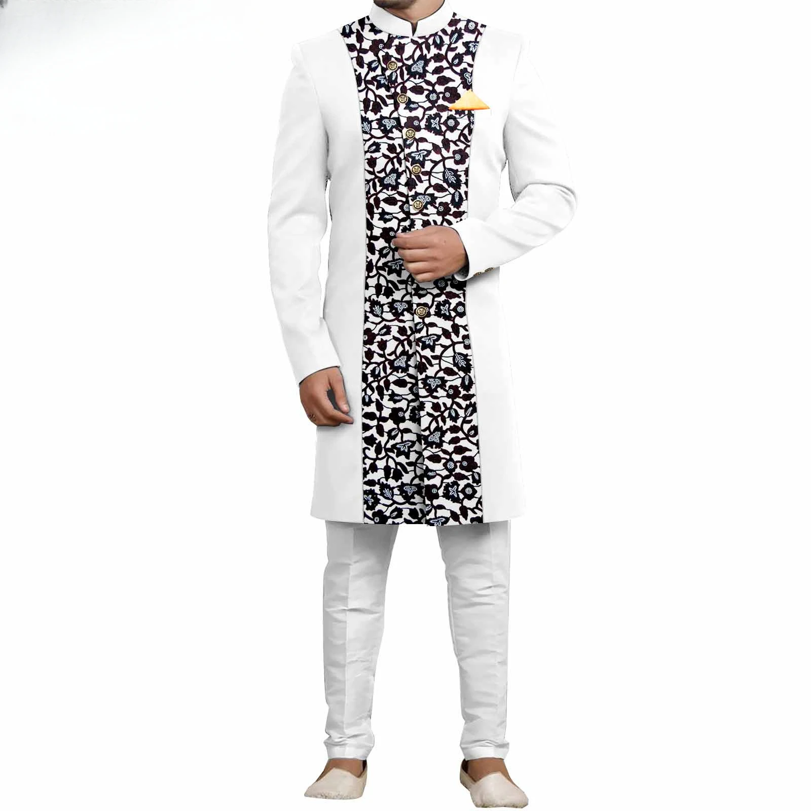 Men`s Suit Slim Fit Embroidery Single Breated Blazer and Pants Set African Clothes with Kerchief  Formal Outfits A2416098 view 4