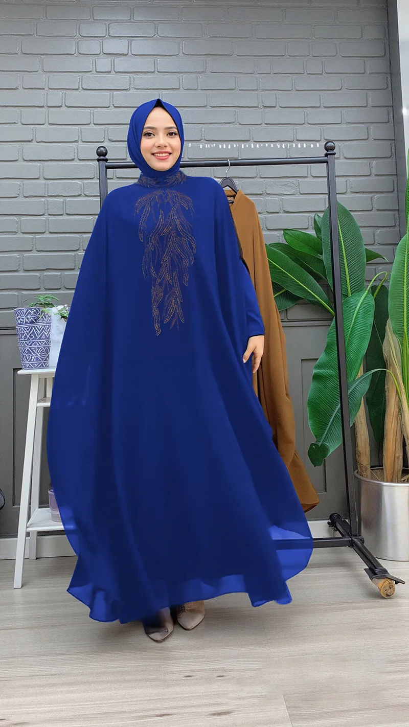 

African Dresses Diamonds for Women Spring Autumn Hijab Dress Set Chiffon Long Dress Dashiki Africa Clothes Boubou Robe Gown Gown