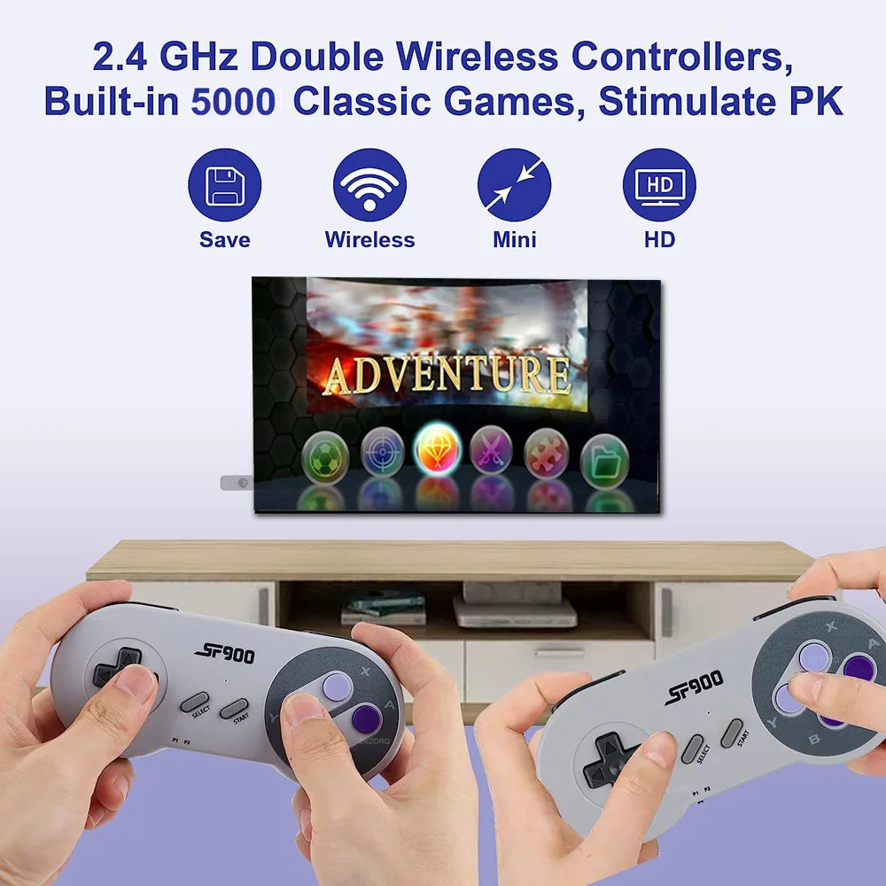 وحدة تحكم ألعاب فيديو عالية الدقة لـ SNES NES ، 16 بت ، عصا ألعاب SF900 ، مدمجة في وحدة تحكم ألعاب قديمة