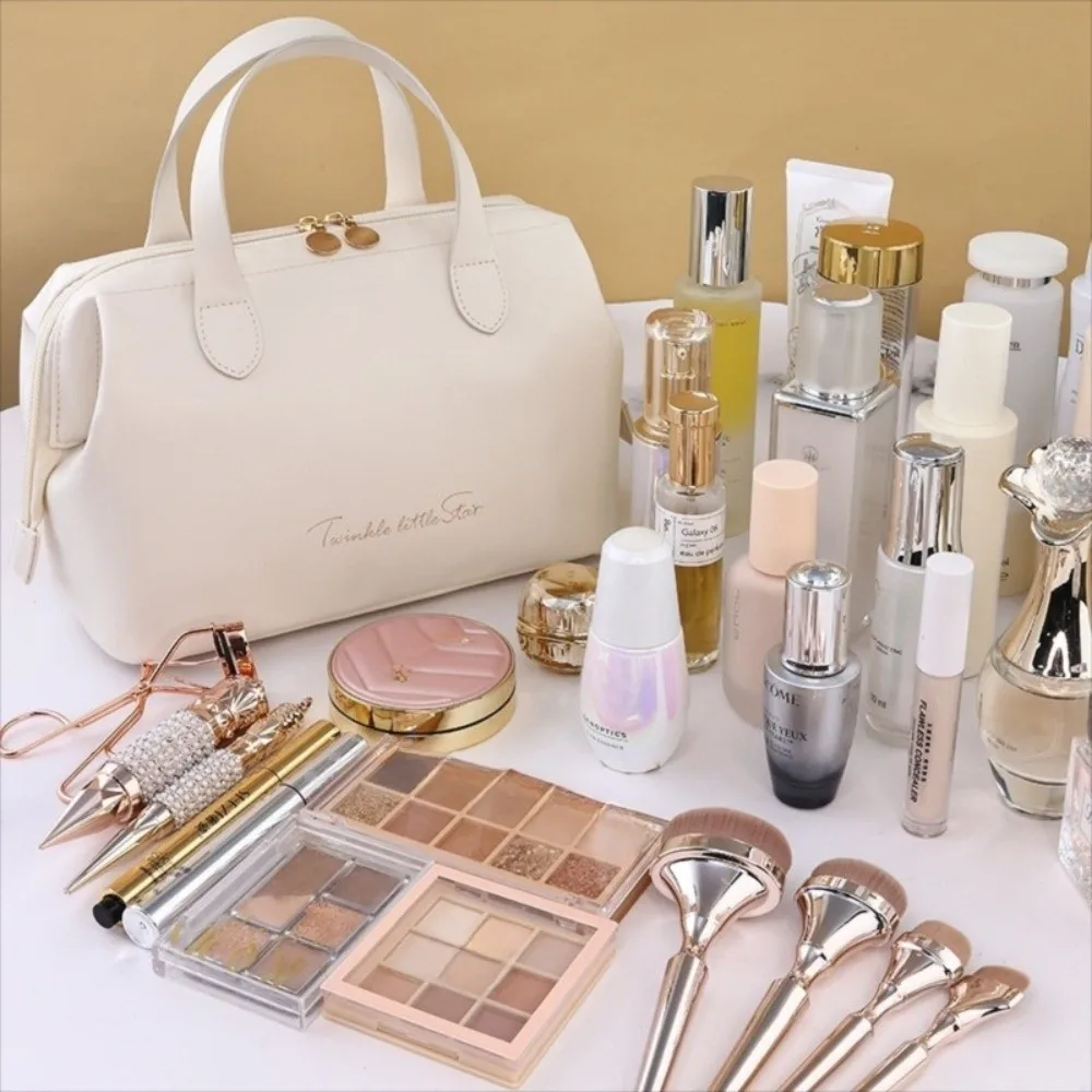 

Large-Capacity Travel Cosmetic Bag Portable Waterproof PU Makeup Pouch Handheld Washbag Multifunctional Toiletry Kit Bathroom