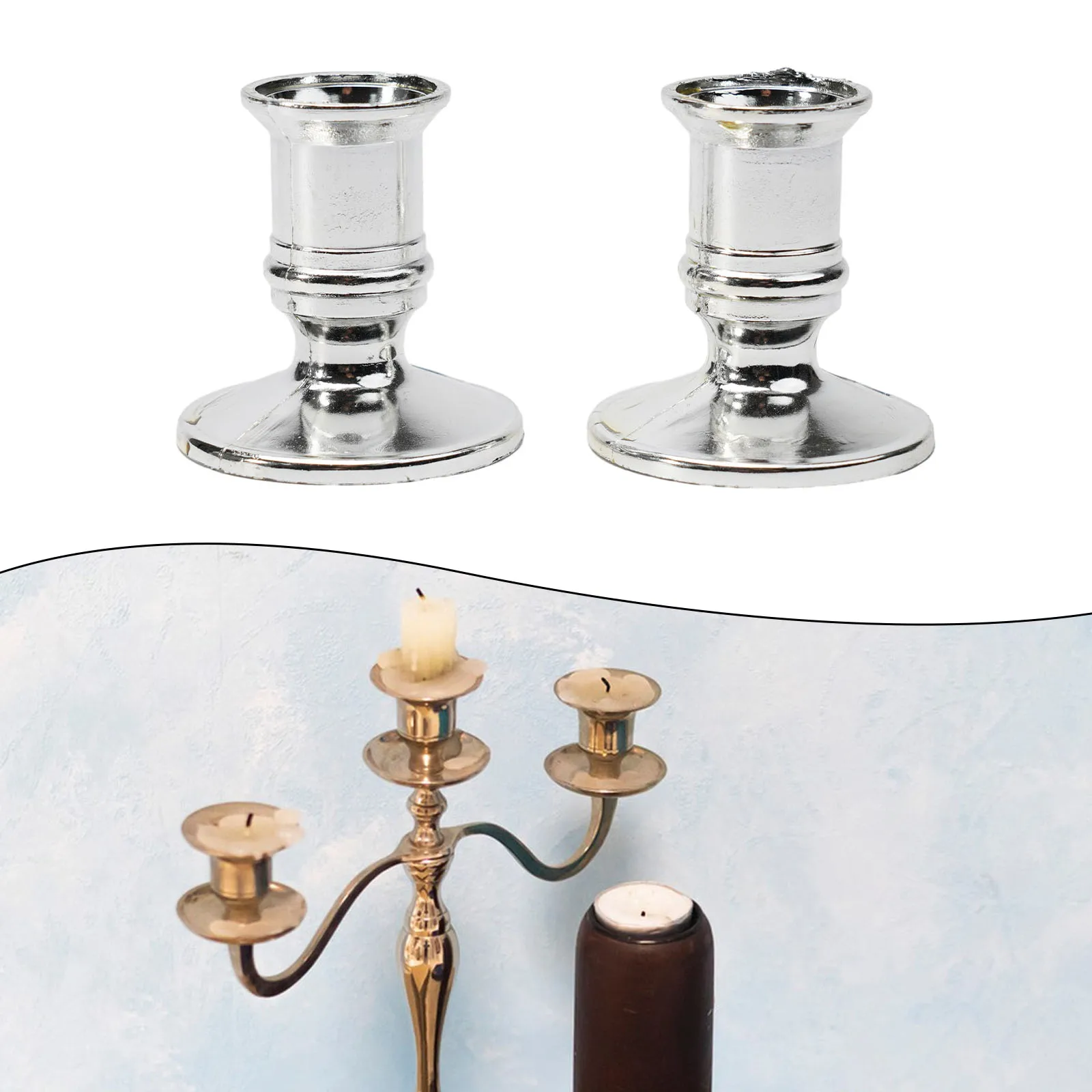 เชิงเทียนเชิงเทียนฐานเทียนเชิงเทียนแบบพกพาที่ยอดเยี่ยมเปลี่ยน Silver-Plated แบบดั้งเดิมรูปร่าง 2 ชิ้น