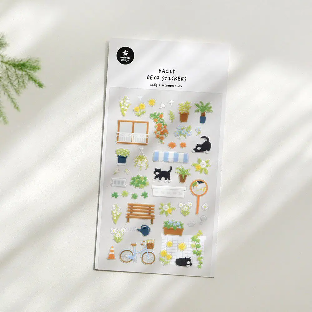 Korean Import Suatelier Green Alley Black Cat PVC Sticker Scrapbook Decoration Stationery DIY Sticker School Office Supply 1163