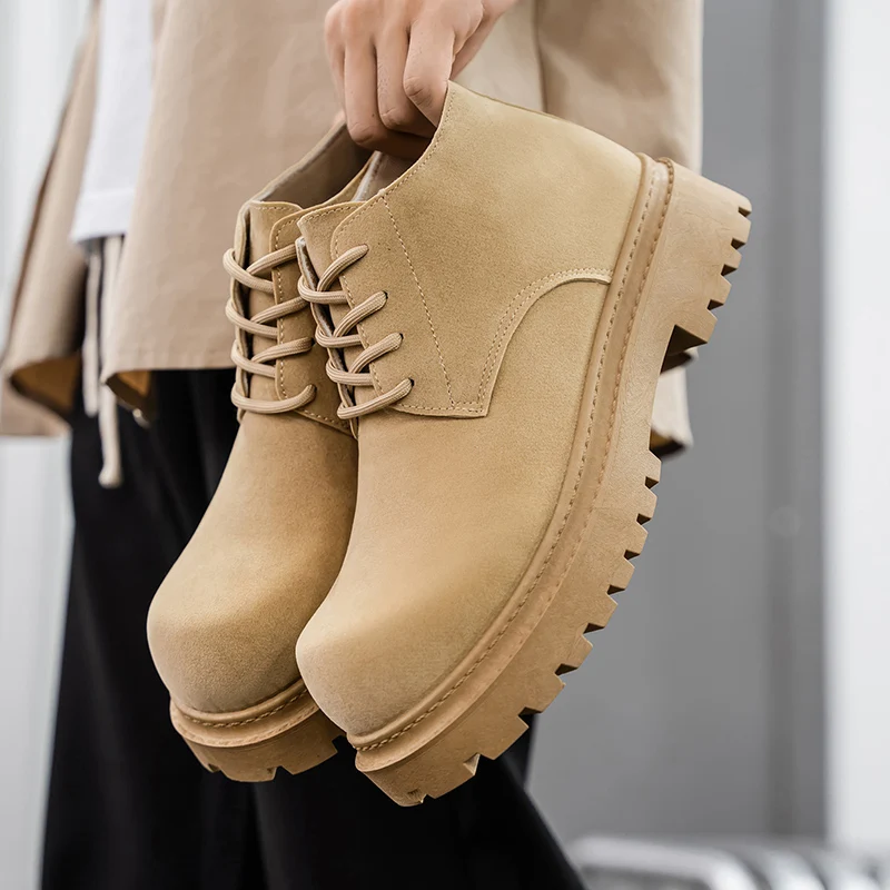 

Классические мужские ботильоны, модная повседневная обувь с широким носком, роскошная брендовая мужская рабочая обувь на шнуровке, уличные короткие ботинки на платформе для отдыха