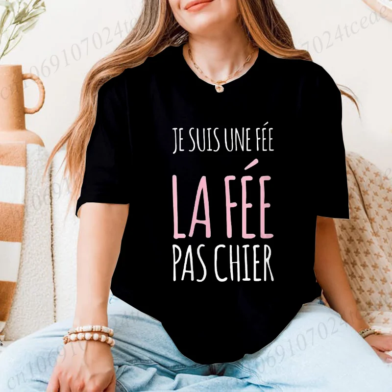 Nuevas camisetas de moda, camiseta gráfica de Francia con letras divertidas Manche Courte Humor Je Suis Une Fée, camiseta Y2K para chica, ropa de calle Harajuku