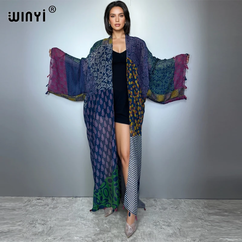 

WINYI Africa fashion summer kimono maxi dress beach cover up Cardigan abaya muslim woman coat boho kaftan beach outfits kaftan
