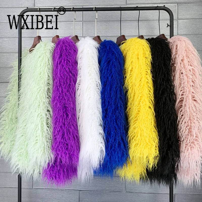 WXIBEI 2024 New Fashion Women Boho Fluffy Faux Fur Coat Female Long Sleeve Orange Pink Fur Jacket Candy Color Festival Clothes