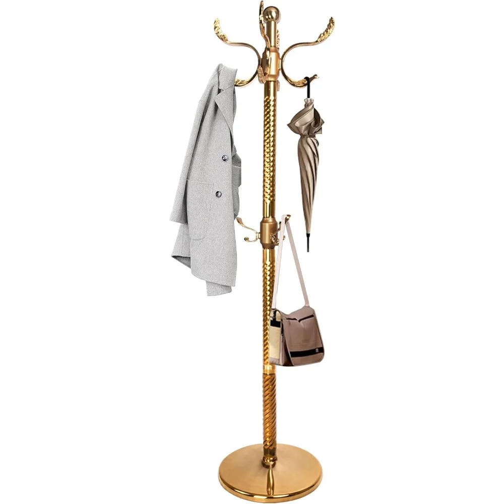 

Coat Rack with Round Base, Vintage Metal Freestanding Coat Racks, Stainless Steel Coat Rack Stand with 14 Hooks for Hanging Scar