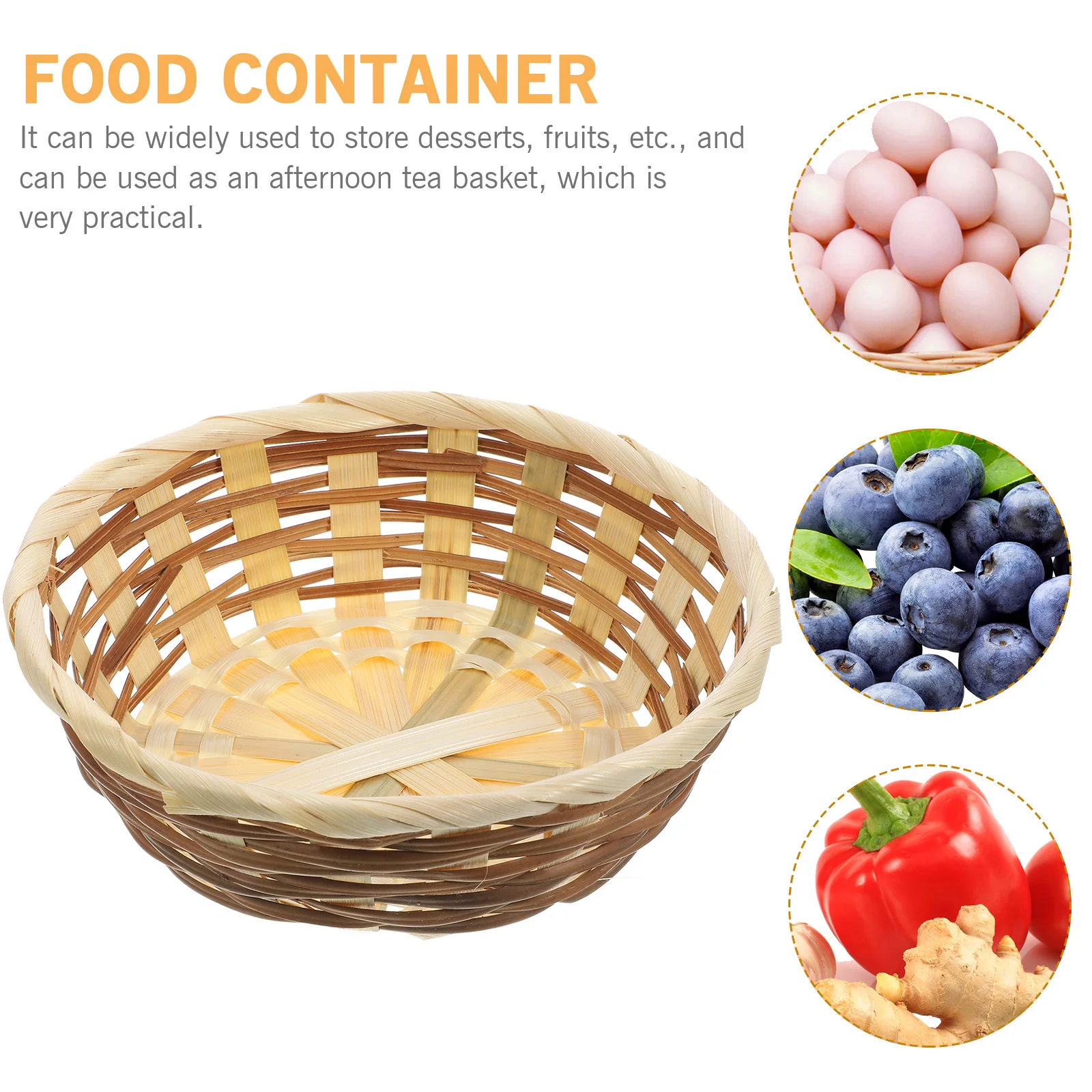

Bamboo Fruit Basket Round Small Baskets Harvest Snack for Outdoors Storage Kitchen Organizer Pantry