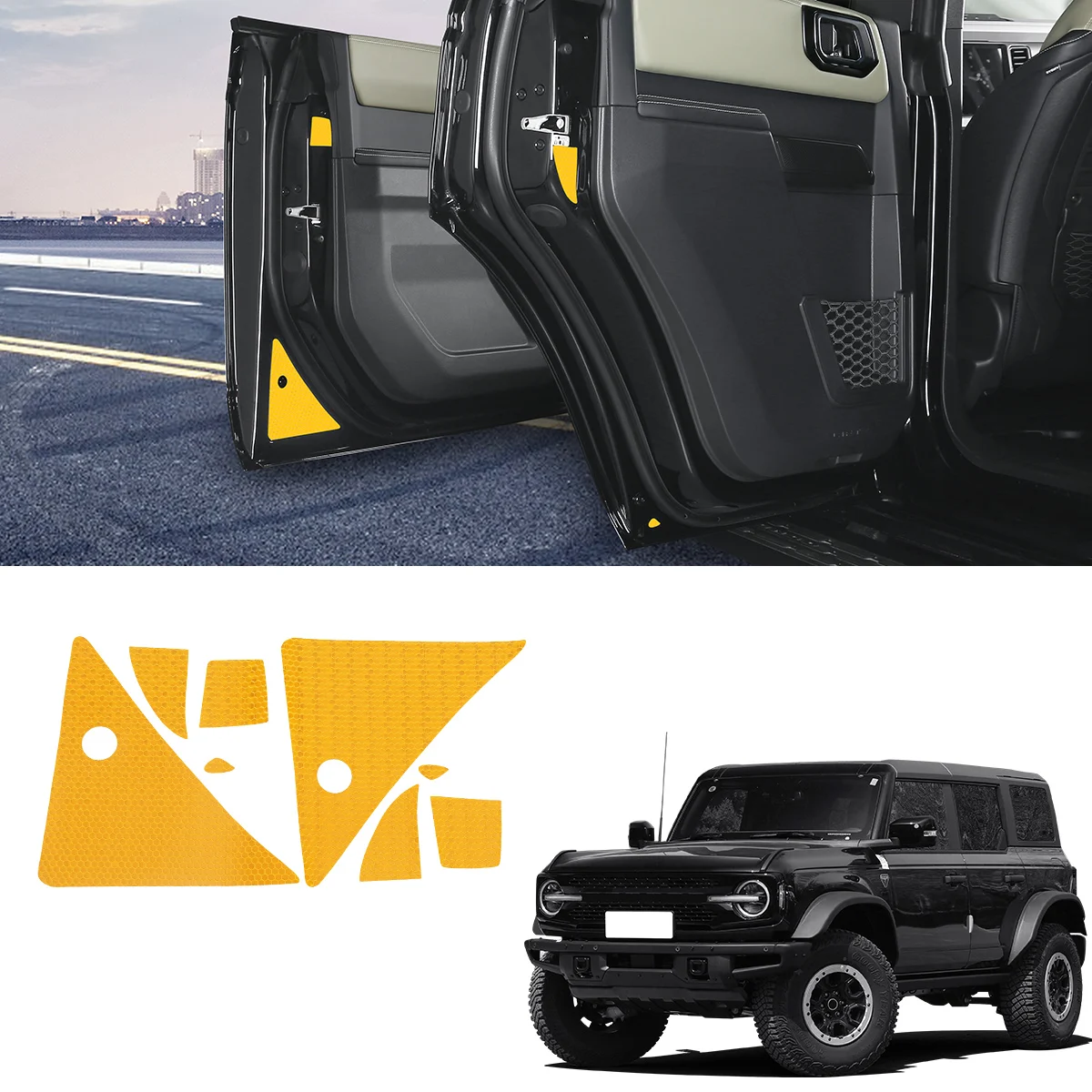 

Suitable for Ford Bronco decorative door reflective warning stickers, collision prevention stickers, creative stickers, modified