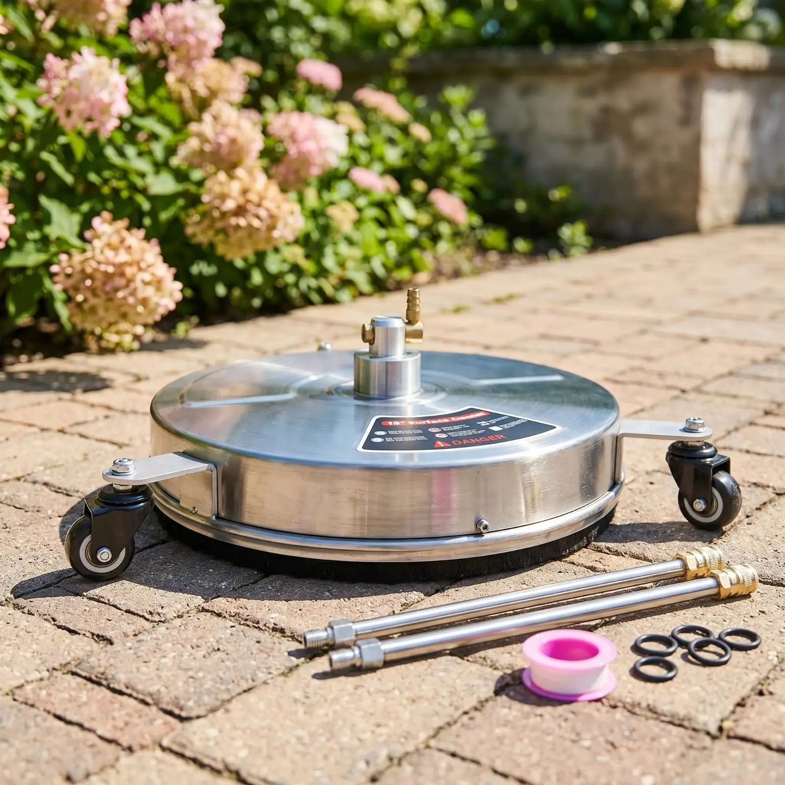 Surface Cleaner Attachment with Wheels 15-Inch Stainless Steel Surface Cleaner Easy to Use for Driveway, Patio, Workshop Floor
