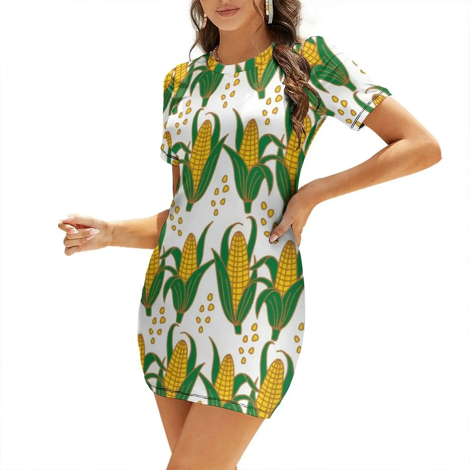 

Corn Corn Pattern Corn on the Cob Summer Sweet Short-Sleeved Dress Dress for pregnant women woman dress Evening dresses