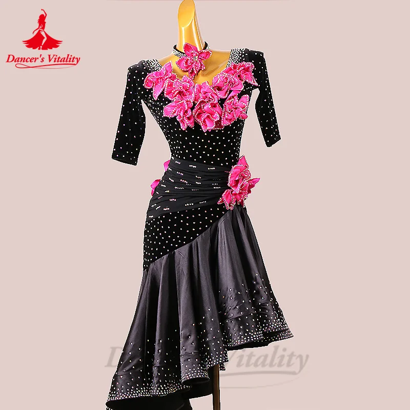 Latin Dance Performance Dress Customsized Adult Children Rumba Chacha Tango Competiton Costume Skirt Latin Dancing Dresses