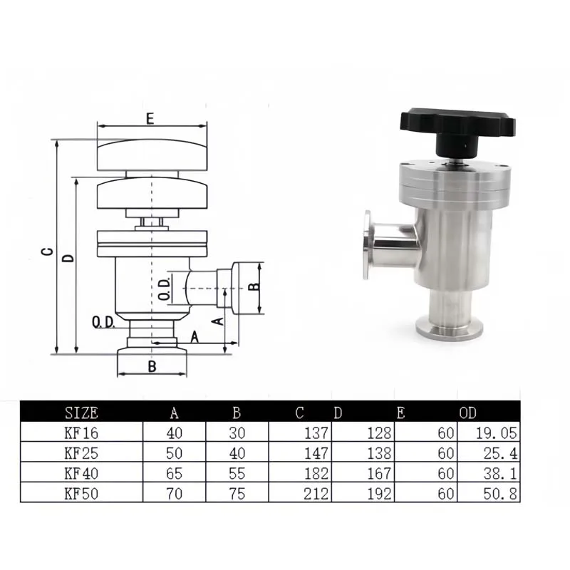 SS304 Stainless Steel KF16 KF25 KF40 KF50  Sanitary L-type Manual High Vacuum Baffle Valve Vacuum Flapper Angle Valve