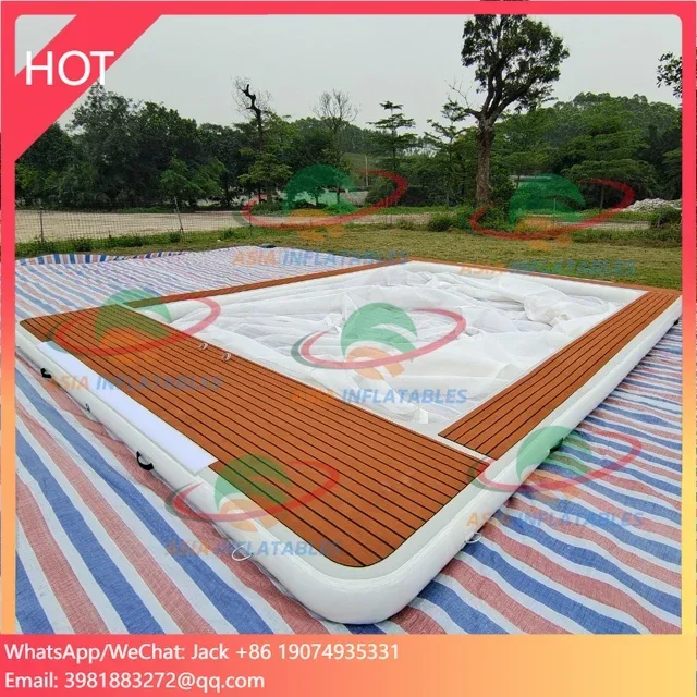 Portable Inflatable Floating Ocean Sea Swimming Pool With Anti Jellyfish Net Inflatable Yacht Slide Dock Platform