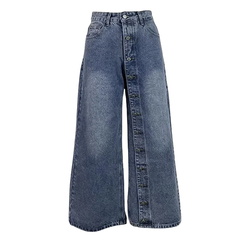 

Tinaa 2025 New Denim Long Pants for Woman Summer Fall Buttoned Pockets High Waisted Baggy Jeans Trousers Vintage Clothes