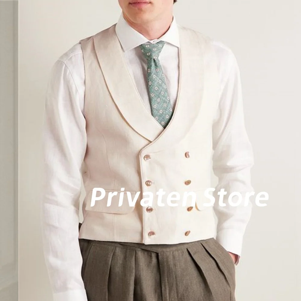 

Vest For Man Double Breasted Shawl Collar Ivory White Gentleman Elegant Business Waistcoat Men's Clothing chaleco hombre vestir