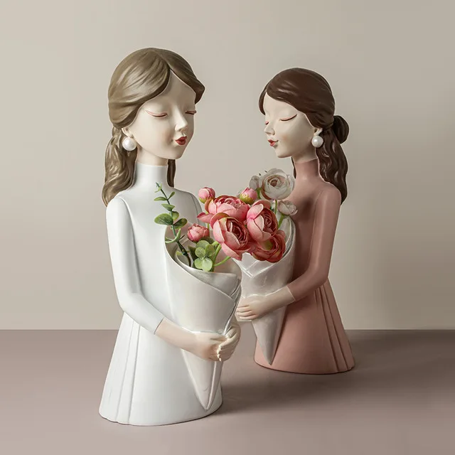 Modern Bouquet Bridal Flower Vase Resin Accessories Home Livingroom Table Sculpture Crafts Hotel Store Club Figurines Decoration