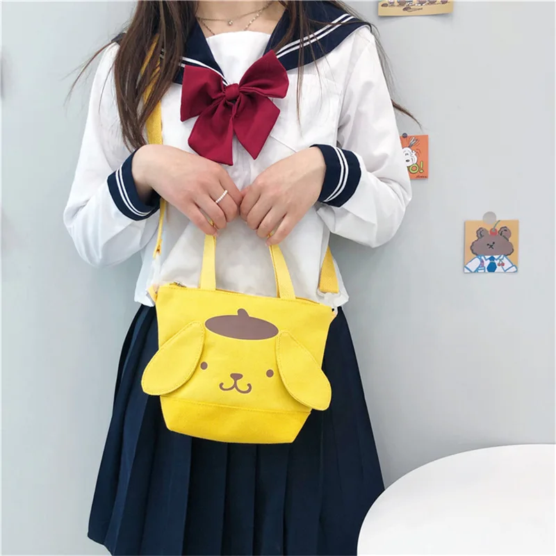 New Kuromi My Melody Cinnamoroll Pompompurin Canvas Bag For Women Kawaii Students Crossbody Sling Bag Cute Girls Mini Handbag