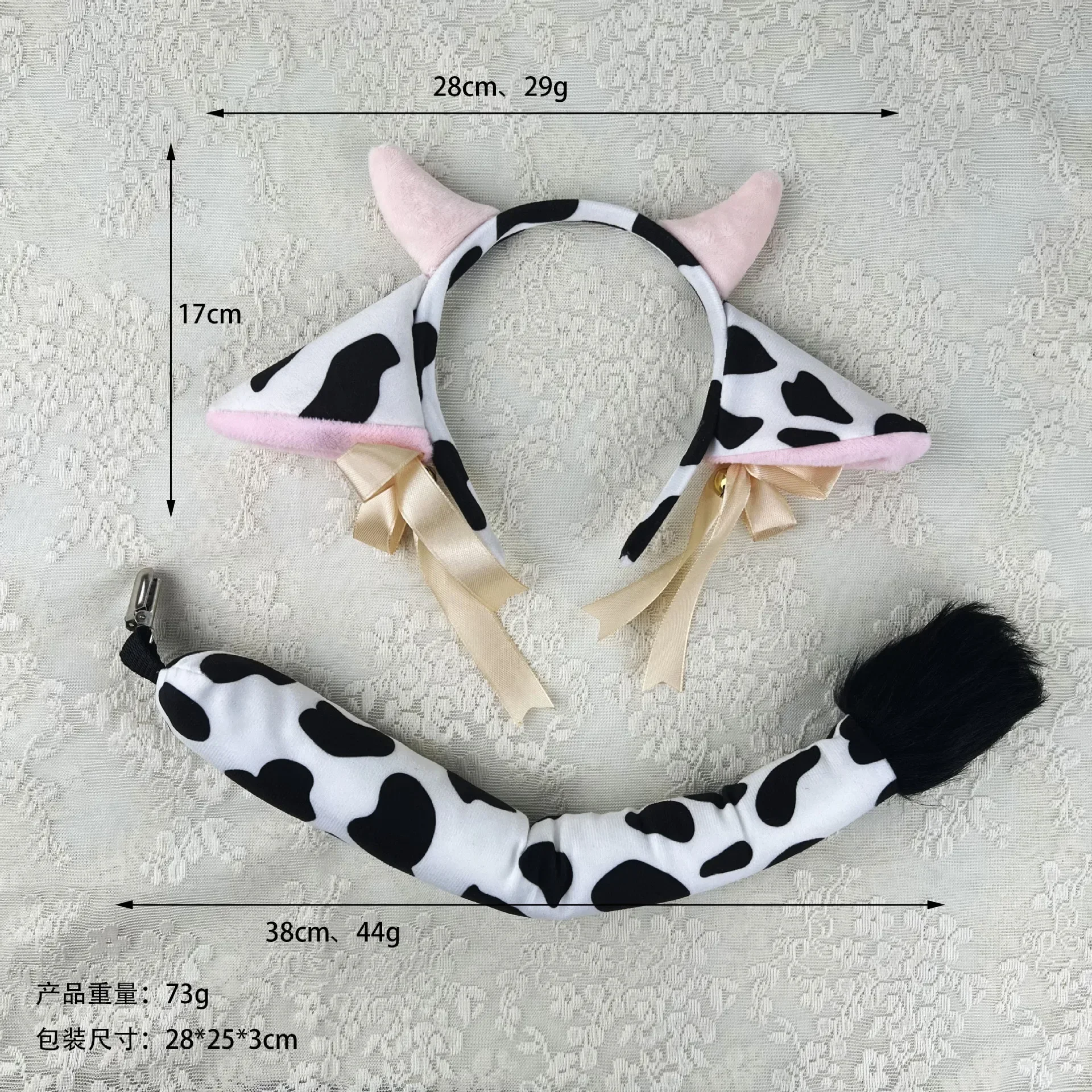 Kreskówka Pluszowa opaska na głowę z krowimi uszami i małymi dzwoneczkami Wstążka Kokarda Anime Lolita Obręcz do włosów Kawaii Animal Party Cosplay Costume Girl