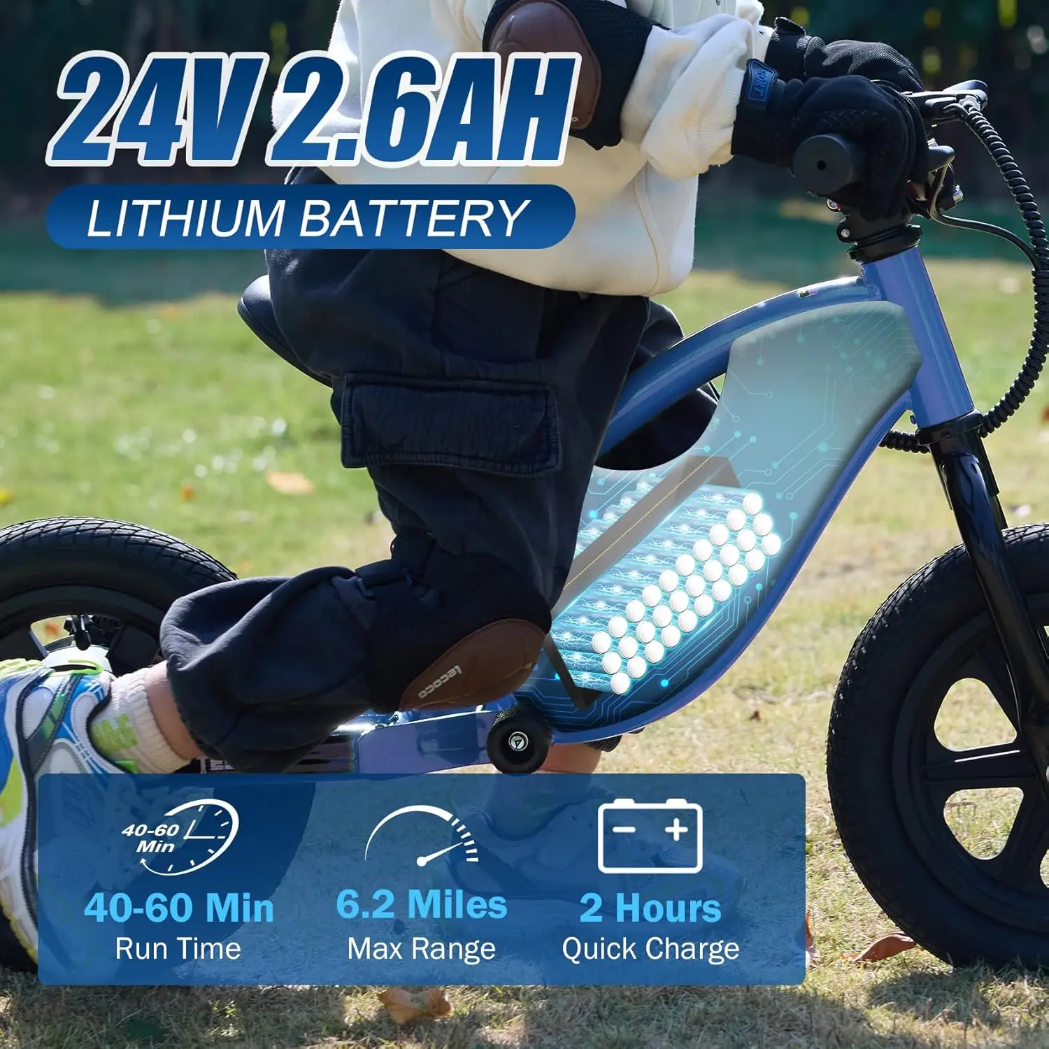 어린이용 전기 밸런스 자전거, 3-6, 24V, 150W, 9.3MPH, 어린이 전기 더트 바이크, 속도 조절 가능, 12 인치 Ele