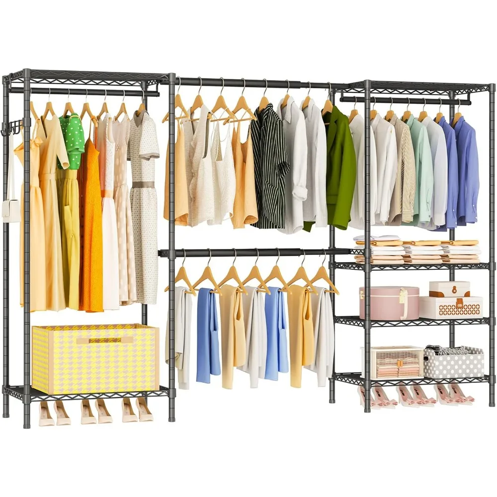 

Heavy Duty Garment Rack, Portable Expandable Freestanding 4 Tiers Adjustable Wire Shelves Clothes Rack with 2 Retractable Poles,
