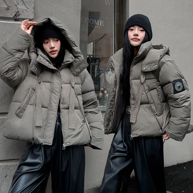 

Hooded Short Down Cotton Padded Jackets 2025 Fashion New Winter Korean Quilted Jacket Long Sleeve Temperament Commuting Coats