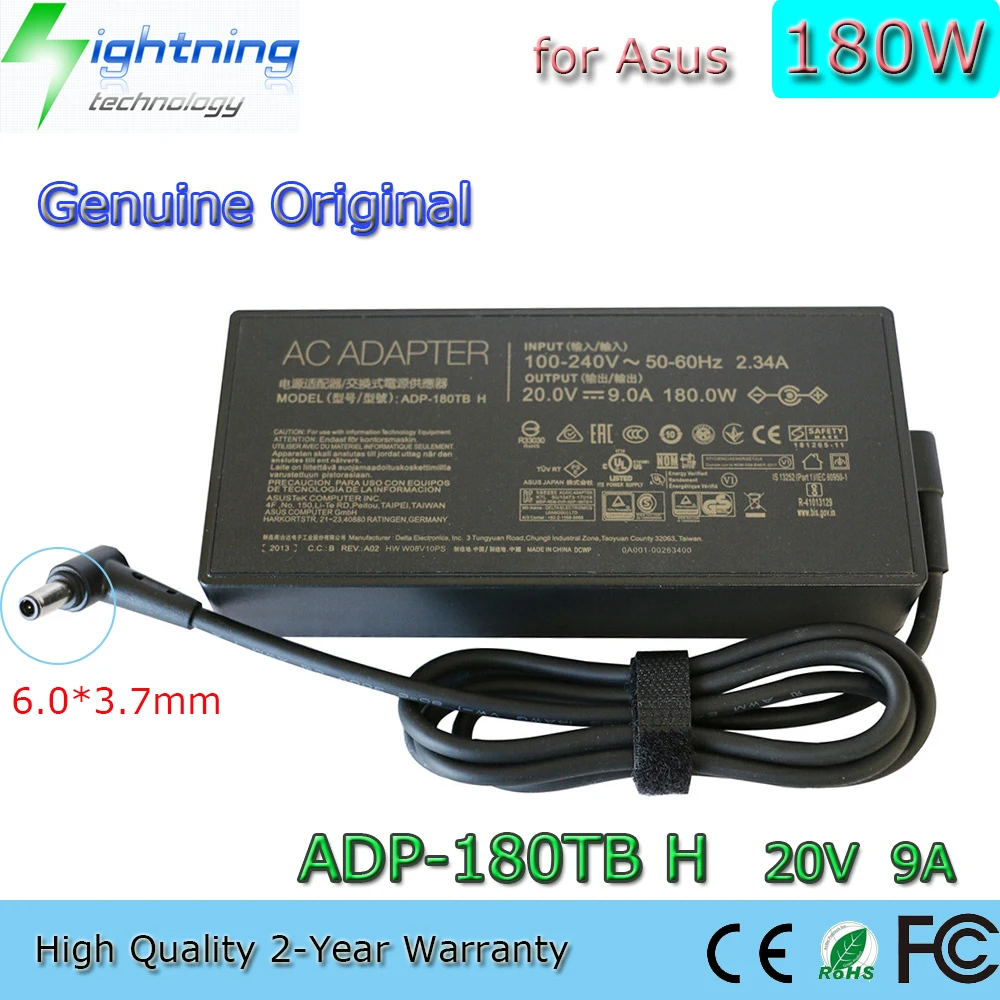 

New Genuine Original 180W 20V 9A 6.0*3.7mm ADP-180TB H Laptop Adapter for Asus ROG Zephyrus G14 GA401 Zephyrus Ga502Du Charger