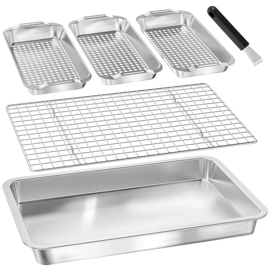 

Baskets 6Piece Grill Baskets for Outdoor Grill Stainless Steel Grilling Basket BBQ Grilling Accessories for Grills Smokers Veget