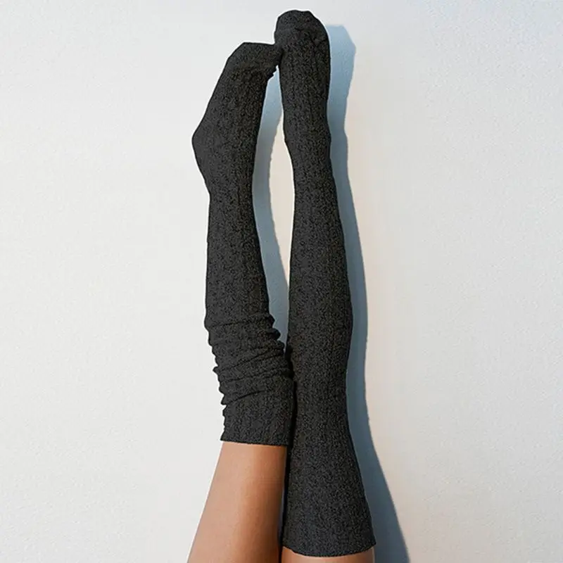 Japanese Women Girls Winter Cable Knitted Long Socks Solid Color Preppy Ov