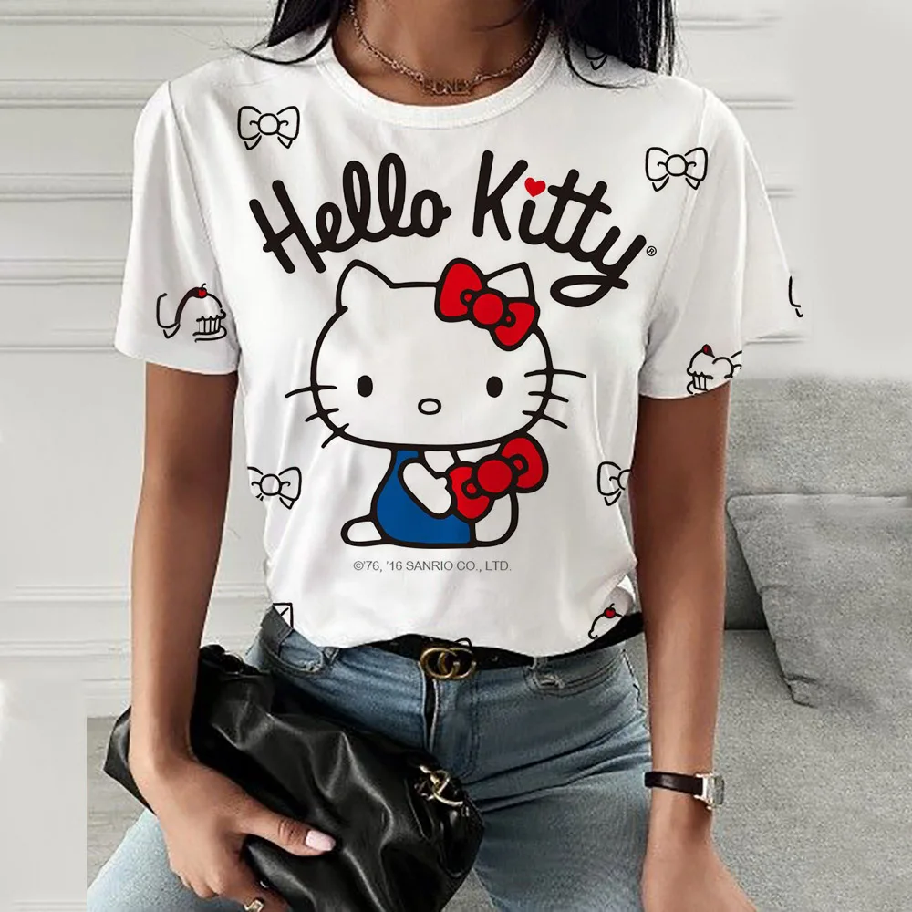 Sanrio Hello Kitty New Anime Fashion Short Tops Y2k Summer Cute Tees Cartoon Printed High Street Gothic Short Sleeve T-shirts