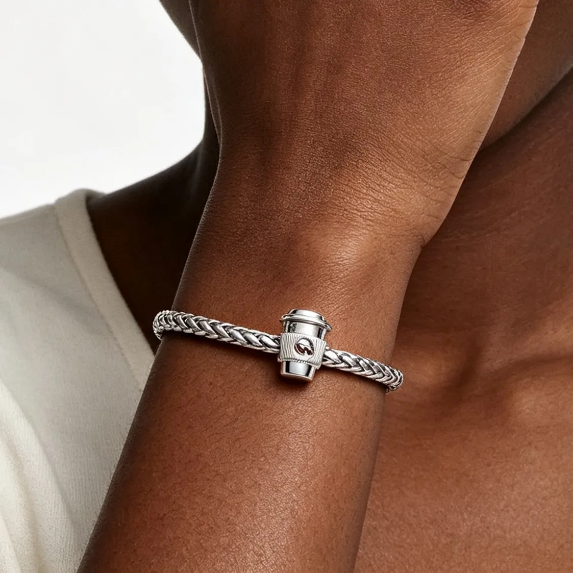 Manyilus 925 Sterling Silber Coffee-to-go Becher Charm Perle Kompatibel mit Schlangenketten-Armbändern als Geschenk für Kaffeeliebhaber – Detail 3
