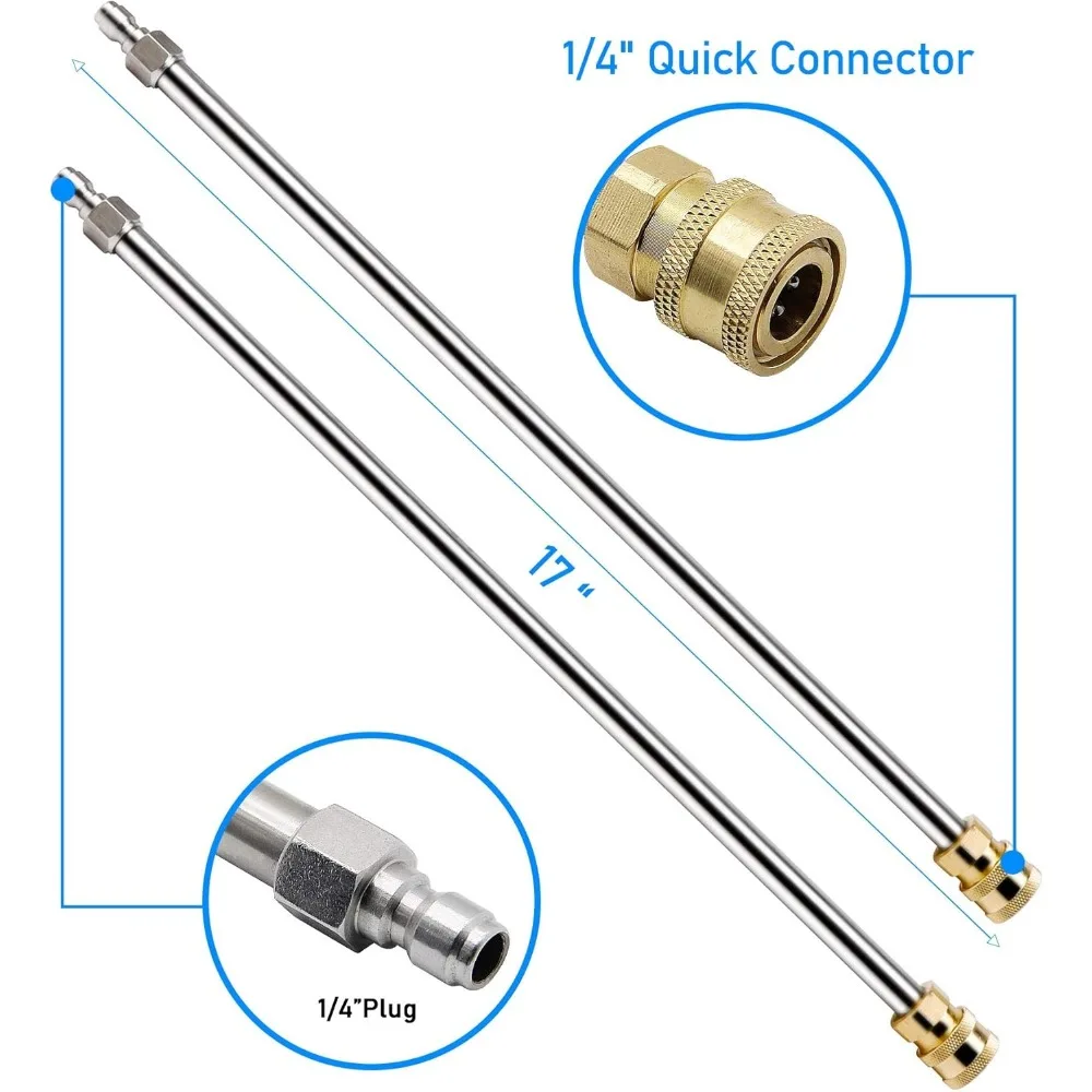 Limpiador de superficies para lavadora a presión de 20 PSI con cuatro ruedas, cuerpo de acero inoxidable y accesorio de conexión rápida de 1/4 de pulgada