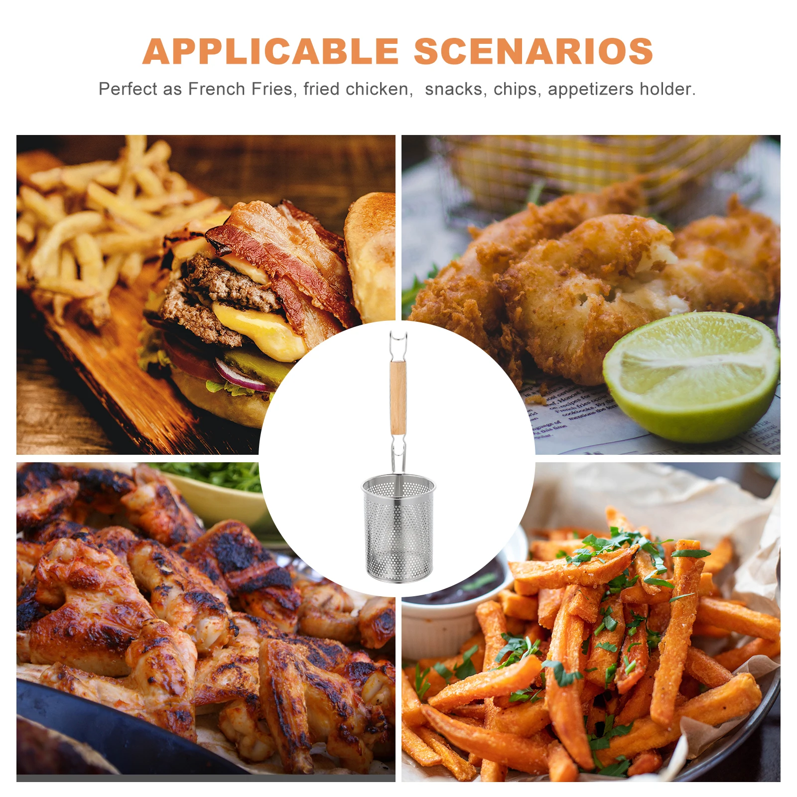 

1pc Stainless Steel Strainer Spoon Wooden Handle Heat Resistant Oil Skimmer Kitchen Home Restaurant Noodle Strainer Mesh