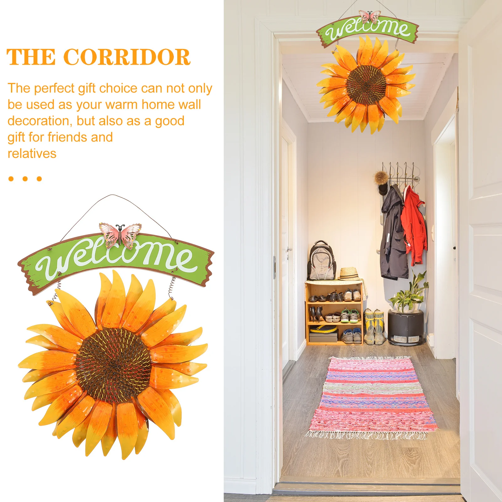 

Sunflower Wall Decor Large Iron Welcome Sign Pastel Painted Realistic Sunflower Garden Home Metal Wall Pendant
